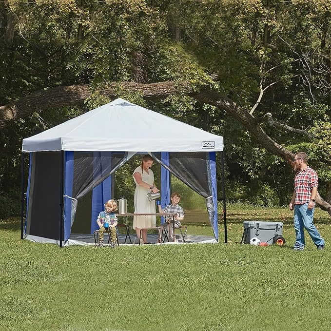 Canopy Universal Mosquito Netting Tent Converts 10'x10' Canopy Gazebo into Camping Inner Tent Screen House with Full PE Floors for Patio Outdoor Garden（TOP &amp Frame NOT Included） Navy Blue