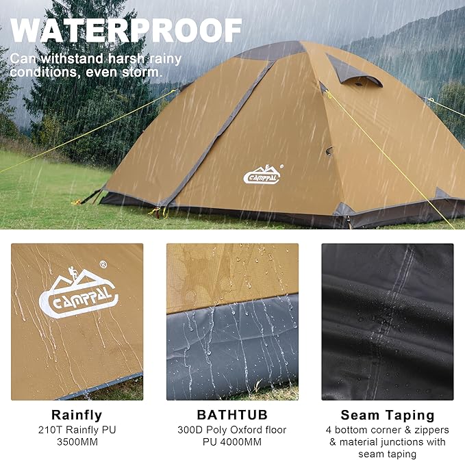 2 Person Backpacking Tent Waterproof Windproof Two Person Tent Lightweight Easy Setup 2 Man Tent for Camping Hiking Cycling