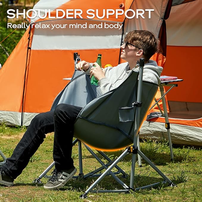 Portal Large Hammock Camping Chair Folding Rocking Chairs Portable Swinging Chair Wide Seat for Outdoor Lawn Patio GardenSupport 350 lbs Grey