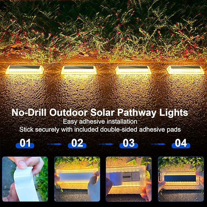 Lacasa Solar Deck Lights Solar Light Outdoor Waterproof IP68 8 Pack Solar Powered Pathway Yard Driveway Step Landscape Lights LED Lighting 50LM for Garden Path Walkway Stair Patio Warm White 2700K