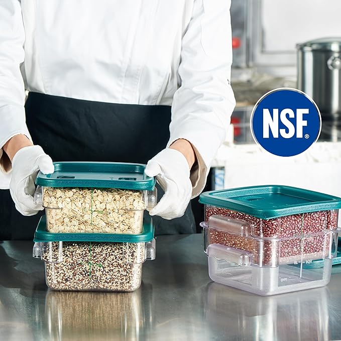 CURTA 8-Pack 2 Qt NSF Clear Polycarbonate Food Storage Containers with Green Lids - Square Commercial-Grade Freezer &amp Dishwasher Safe Stackable