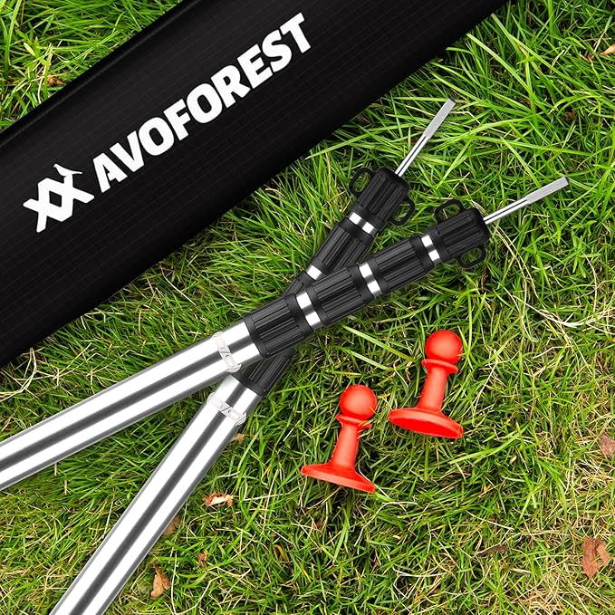 Tarp Poles Heavy Duty Adjustable AVOFOREST Aviation Aluminum 8.7FT Tent Poles Lengthen and Thicken with Protection Cap Awning Poles Set of 4 for Hiking Silver