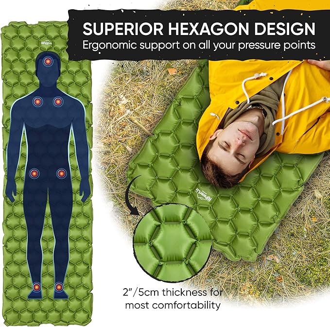 POWERLIX Ultralight Inflatable Camping Sleeping Pad - Camping Mattress Sleeping Mat for Backpacking Hiking Compact Lightweight Sleeping Pad for Camping Inflation Bag/Repair Kit Included