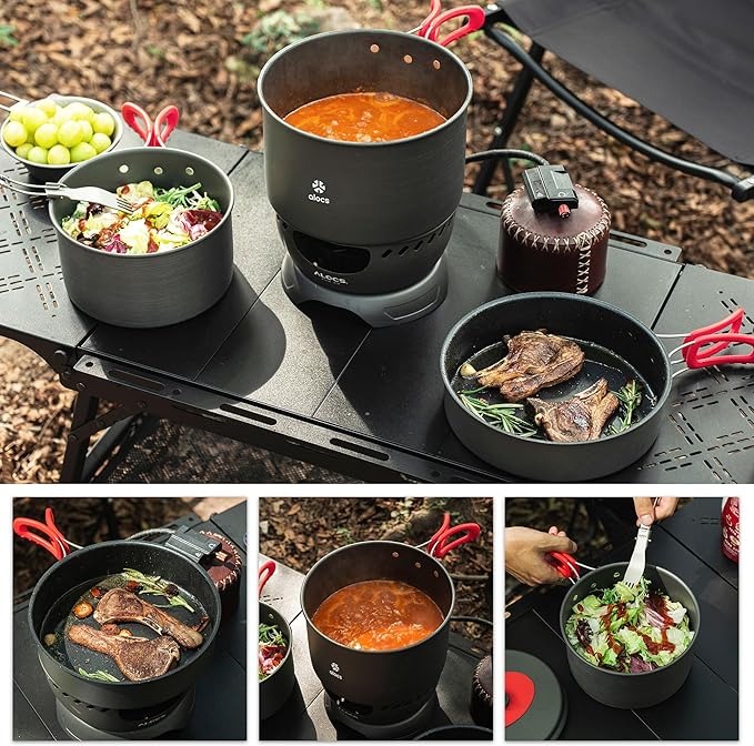 Alocs Camping Cookware Set Camping Gear Compact Camping Pots and Pans Set Durable Hard Alumina Camping Cooking Set for Outdoor Backpacking Camping Hiking Picnic Included Mesh Carry Bag
