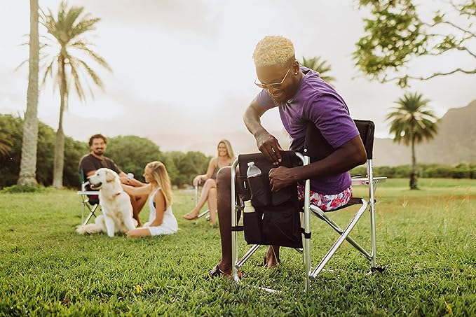 PICNIC TIME Disney The Incredibles Mr Incredible Sports Chair with Side Table Folding Beach and Camp Chair Portable Outdoor Chair with Carry Strap and Storage Pockets (Black)