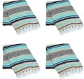 La Montana Mexican Blankets and Throws 4 Pack 74x50 - Made in Mexico Lightweight Yoga Blanket for Schools Studios Outdoors Camping Picnic Decor - Machine Washable Mint/Tan/Navy