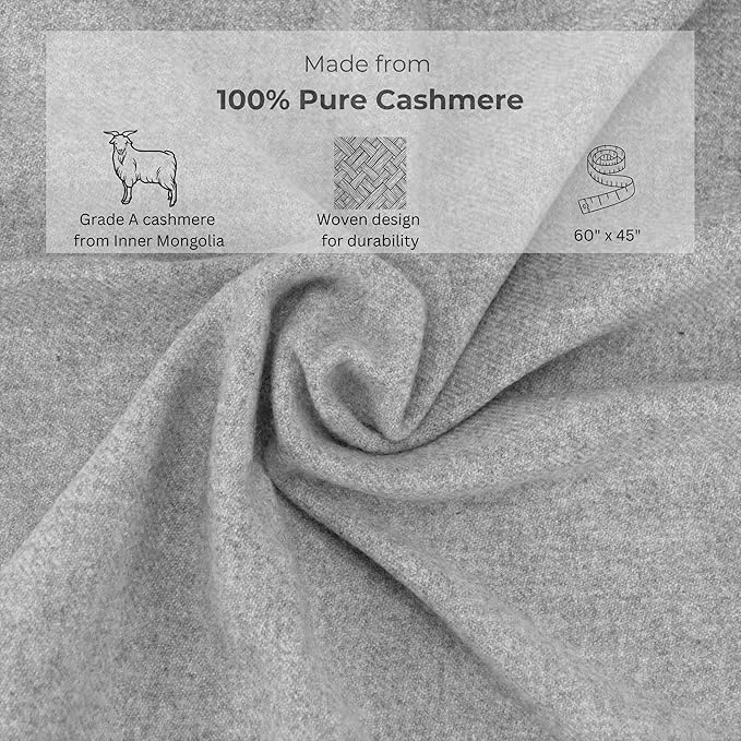 Jet&ampBo 100% Pure Cashmere Travel Blanket &amp Storage Pouch Gray 60 x 45 in Gift Box