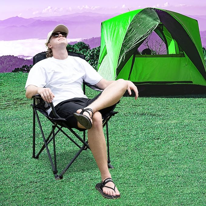 SUNNYFEEL Oversized Folding Camping Chair 2 Pack 800 LBS Heavy Duty for Big Tall People Red Padded Portable Collapsible Chairs with Armrest Cup Holder &amp Pocket for Outdoor Travel Picnic Camp Sport