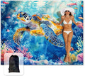Sunlit Large Beach Blanket Waterproof Sand Proof 81 x106 Sand Free Beach Mat with Anchored Pockets and Storage Bag for Travel Beach Camping Outdoor Festival Deep Sea Turtle in Coral Reef