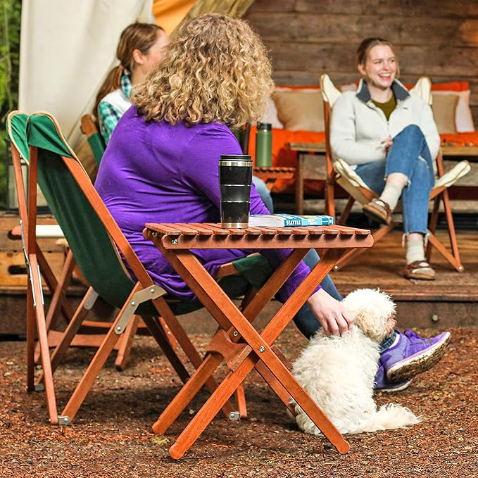 BYER OF MAINE Pangean Folding Wooden Side Table – 22 L x 20 W x 20 H Folding Ash Wood Table for Patio Porch Balcony Camping &amp Garden Use