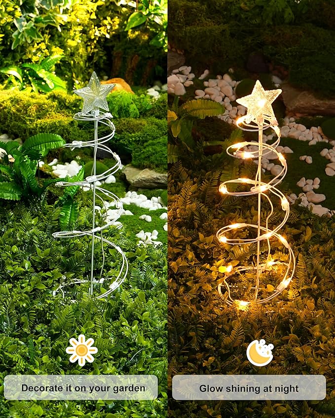 Spiral Christmas Tree Pathway Lights 4 Pack - Warm White Spiral Lighted Christmas Lights Waterproof - Plug in Collapsible Pathway Light for Outdoor Indoor Christmas Yard Decorations