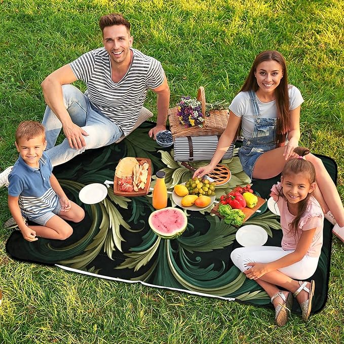 Zipper Dark Green and Green Style Style Picnic Mat Suitable for Travel Camping Park Or Home Use