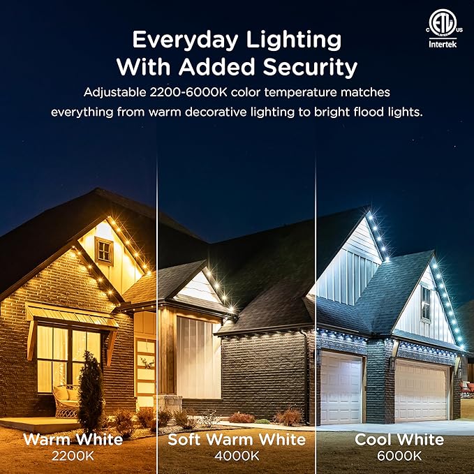 Enbrighten Vibe Eternity Permanent Outdoor Lights for House 100 Feet 72 RGBWIC LEDs Close Spacing 33lm Color Changing Christmas Eave Lighting Smart App Works with Alexa Google Home 81103