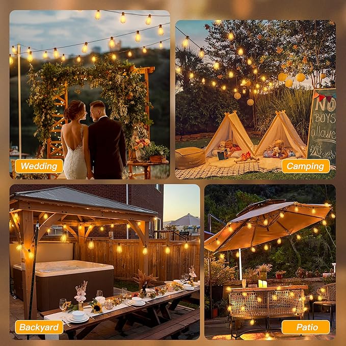 Ollny S11 100FT Outdoor String Lights with Remote Plug in Waterproof Connectable 3 Modes Dimmable Timers Patio Lights with 48+2 LED Spare Bulbs Dusk to Dawn Outdoor Light for Outside Bistro Yard