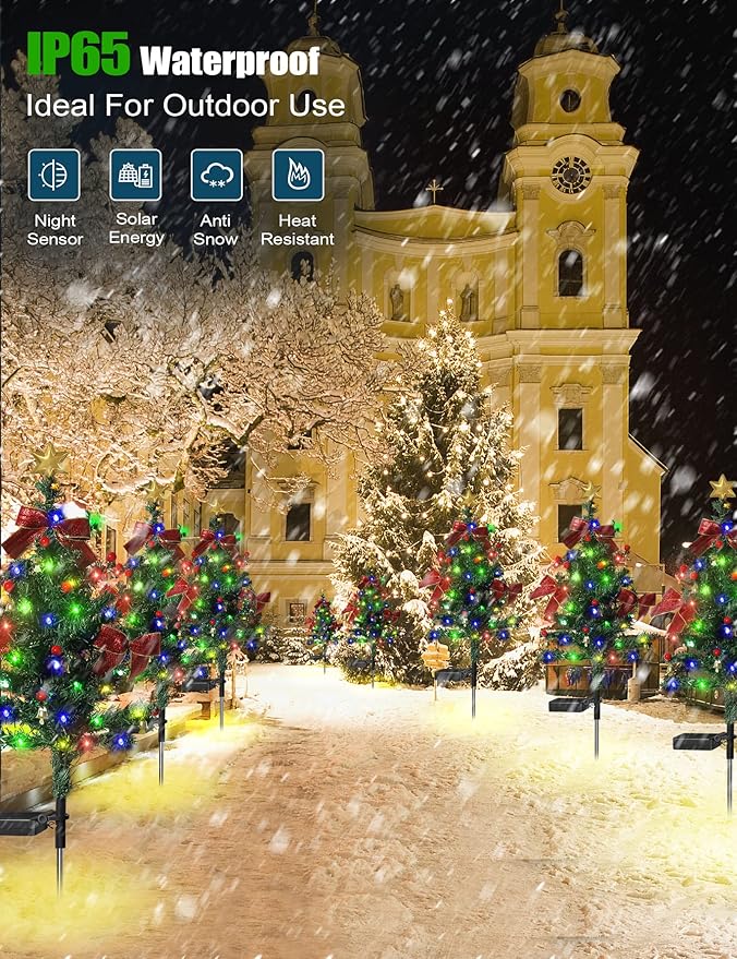 Solar Christmas Decorations Trees Lights Outdoor Waterproof 40LED-Lights Solar Yard Decorative Solar Stake Lights Xmas Tree Garden Decor with Constant &amp Flashing Modes for Pathway Lawn Patio 2P