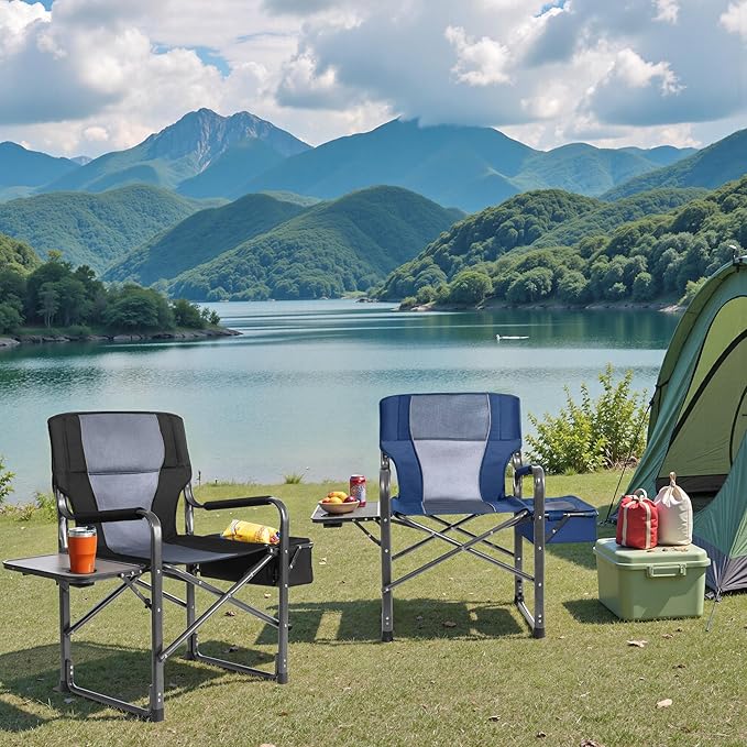 Folding Camping Chair Heavy Duty Chairs for Adult Directors Chair Folding Beach Chair Oversized Portable Camping Chair with Side Table and Cooler 400lbs Capacity for Beach Fishing Trip Picnic