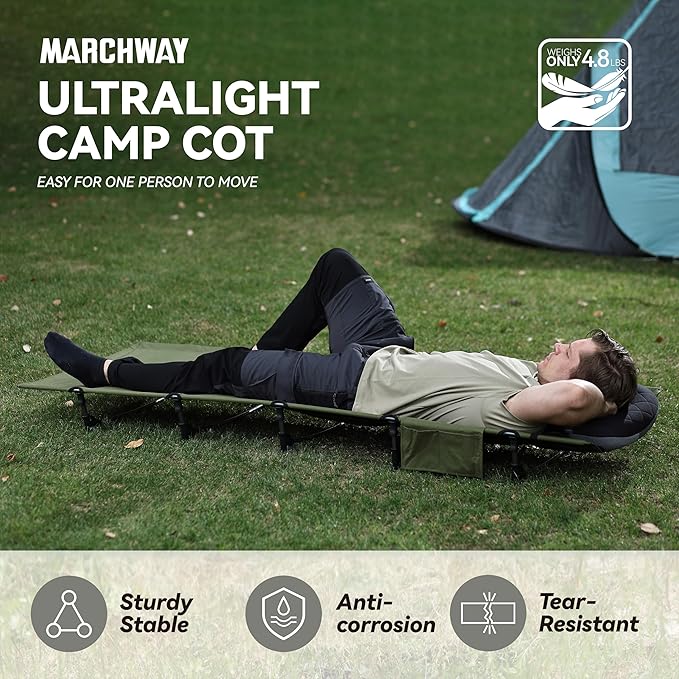 MARCHWAY Ultralight Folding Tent Camping Cot Bed Portable Compact for Outdoor Travel Base Camp Hiking Mountaineering Lightweight Backpacking (Army Green)