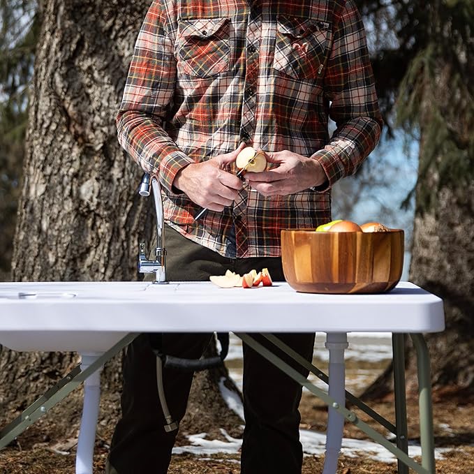 Coldcreek Outfitters Work Station Table Portable Foldable Dual Sink Rugged Outdoor Kitchen Accessory 40x26x33 inches Grey