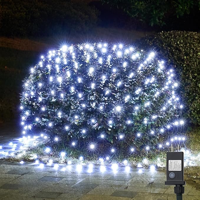 WBao Outdoor Christmas Lights 360LED 11.5ft x 6.9ft Net Lights with 8 Modes Timer UL Certified End to End Connectable Waterproof for Lawn Bushes Trees Outdoor Christmas Decorations Cool White