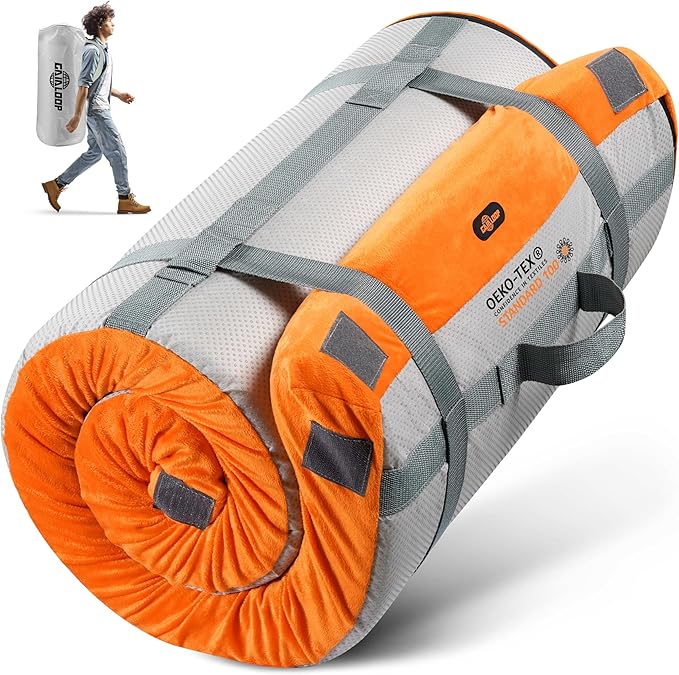 3 Inch Memory Foam Camping Mattress Dual Layer Thick Sleeping Camp Pad for Car Tent Cot Roll-Up Portable Glamping Floor Bed for Guests Sleepover