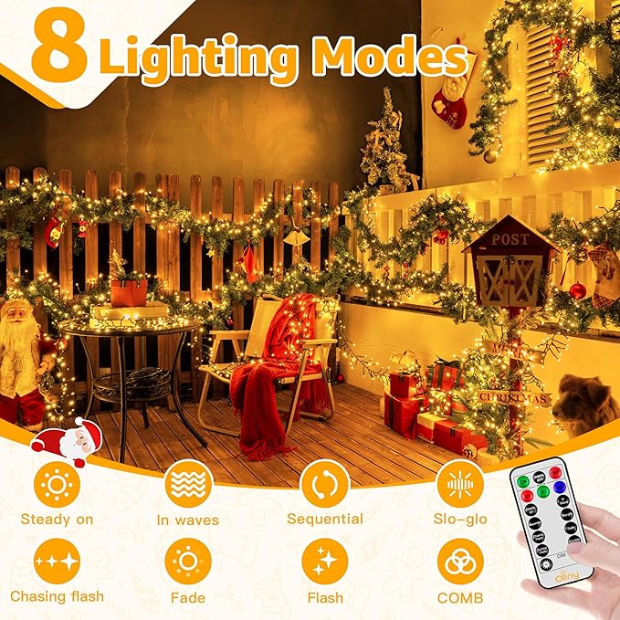 Ollny Cluster Lights Christmas 400LED 20FT Warm White Christmas Tree Lights 8 Modes Timer Remote Waterproof Connectable String Lights for Outdoor Indoor Outside Garland Xmas Decorations