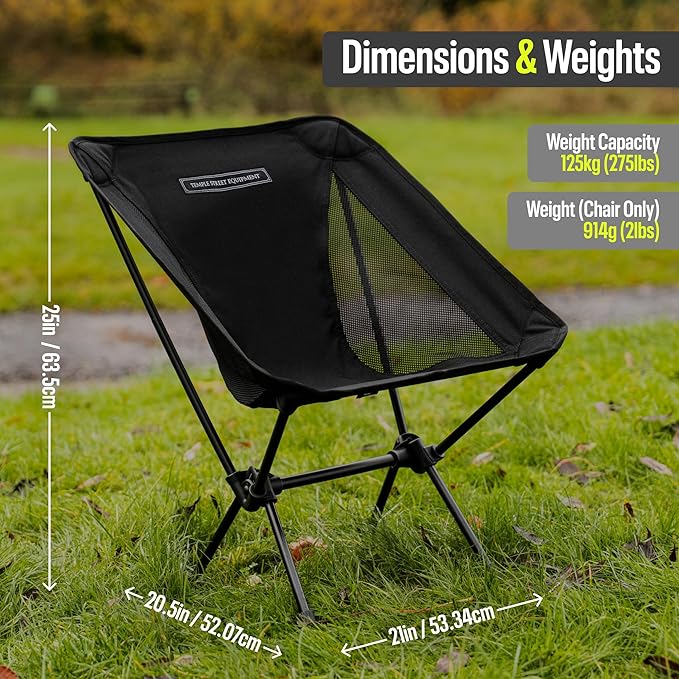 TSE LC100 Compact Camping Chair 2lbs Super Lightweight Outdoor Folding Chair. Portable for Hiking Beach Festivals Urban Use or Garden Relaxation