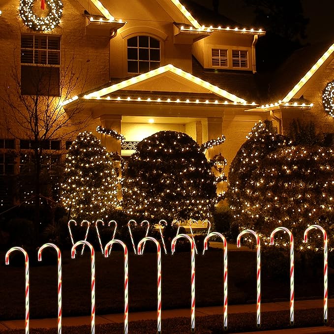 J-HVA 26 Christmas Decorations Outside Candy Cane Lights Set of 10 Pack Landscape Path Lights for Yard Patio Garden Walkway Festival Holiday Red &amp Green