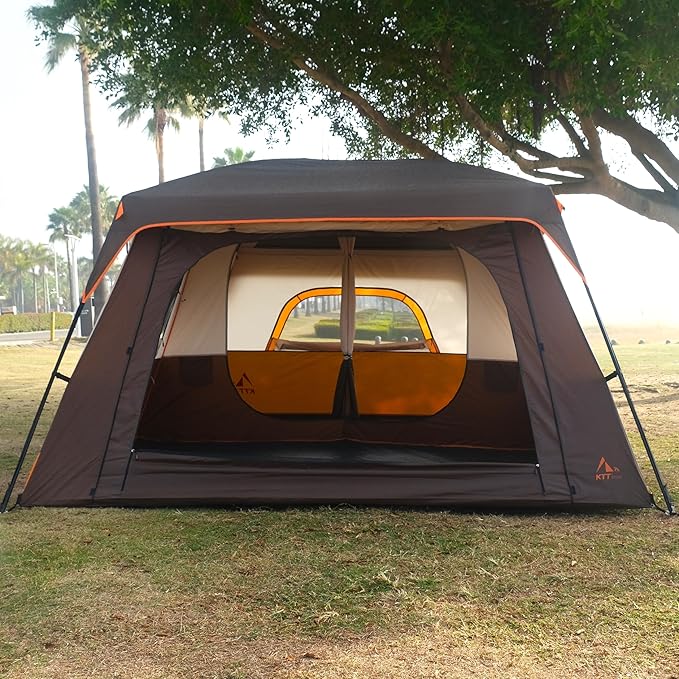 KTT Large Tent 8-10-12 PersonFamily Cabin Tents2 Rooms2 Doors and 4 Windows with MeshStraight WallWaterproofDouble LayerBig Tents for OutdoorPicnicCampingFamily Gathering