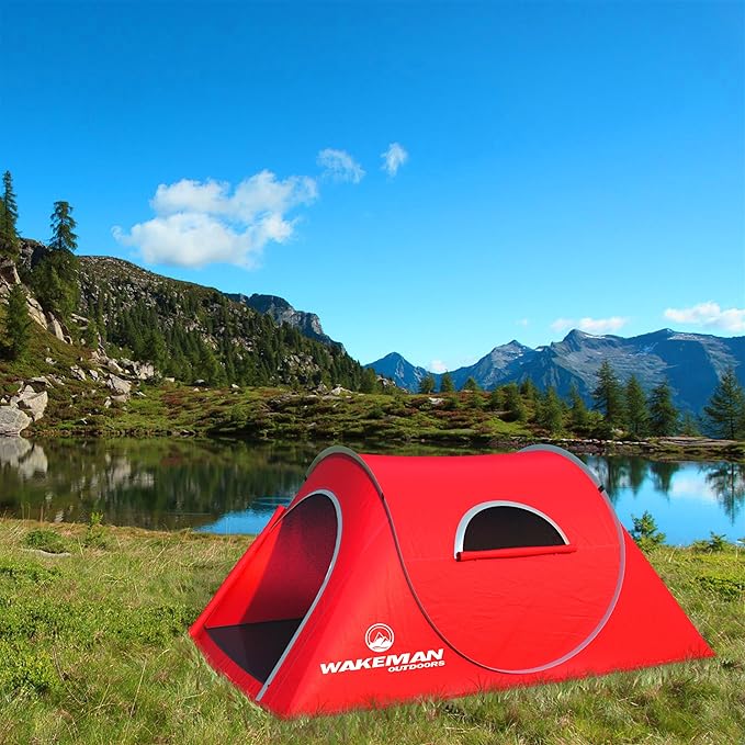 Pop-up Tent 2 Person Water Resistant Barrel Style Tent for Camping with Rain Fly and Carry Bag Starchaser 2-Person Tent by Wakeman Outdoors (Red) 7 x 4.3
