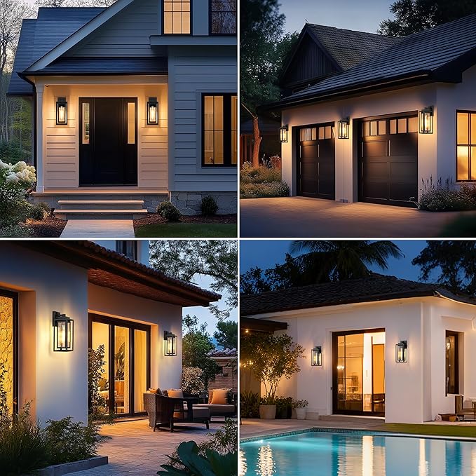 WIHTU Motion Sensor Exterior Porch Light Fixtures Water Ripple Outdoor Wall Lantern 2 Pack Sensor Wall Sconce Lights Waterproof Outside Lantern Lamp Porch Lamp for Garage Doorway(Bulb Included)