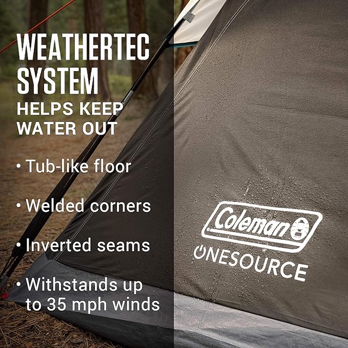 Coleman OneSource Rechargeable 4/6 Person Camping Tent with Airflow System &amp LED Lighting Includes Rainfly Tent Fan Lights and Interchangeable Battery Pack Easy Setup Tent for Camping