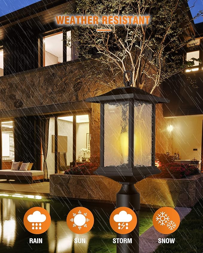 Beionxii Dusk to Dawn Outdoor Post Lights 21inch Large Exterior Lamp Post Light Pier Mount Lantern with Base Black Cast Aluminum w/Water Glass - A272P-1PK (NOT Solar 110-120V AC)