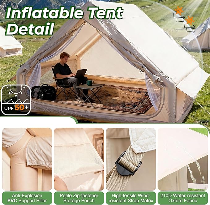 4-6 Person Inflatable Air Tent - 4 Season Family Camping Tent with 3000mm Waterproof &amp Quick Setup Under 5 Mins Includes Manual Pump Storage Bag &amp Stakes