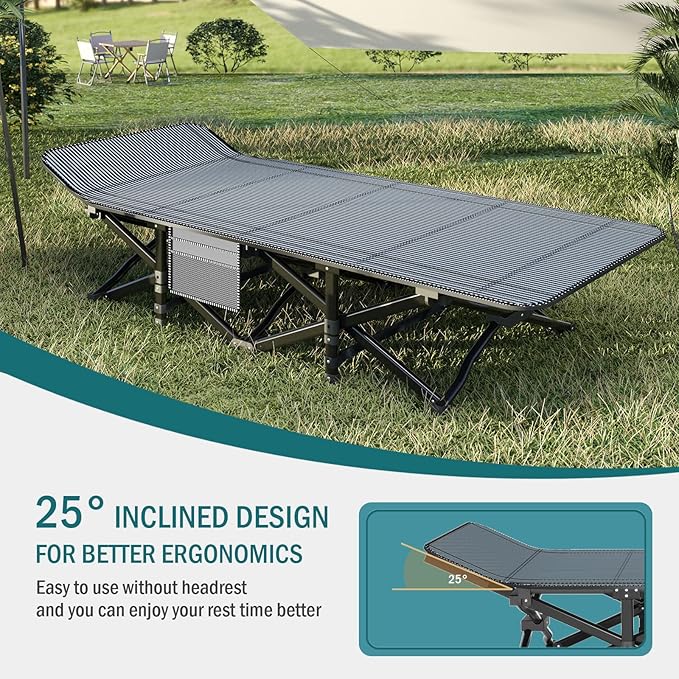 Camping Cot for Adults Folding Bed with Comfortable Cushion Tent Portable Sleeping Bed with Carry Bag for Camp Office Use Outdoor Traveling Supports 450 lbs