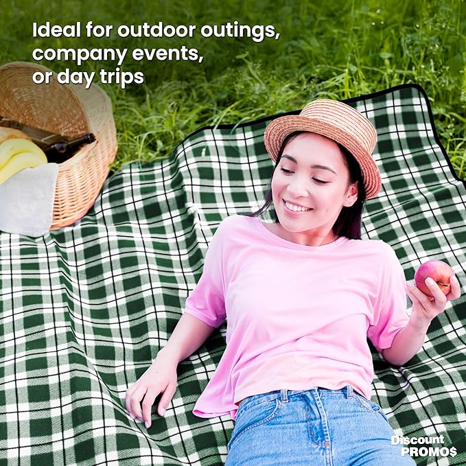 DISCOUNT PROMOS Brookhaven Roll Up Picnic Blankets Set of 6 Bulk Pack - Great Outdoor Blanket for Camping Picnic Beach Sports Outdoor Activities - Green