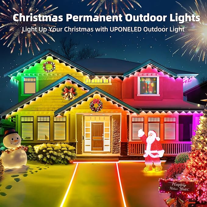 Permanent Outdoor Lights for House 40FT with 24 LED Smart RGB Christmas Outdoor Lights with App Remote Control Waterproof IP67 Eave Lights DIY Scenes Mode for Holiday Garden Decor