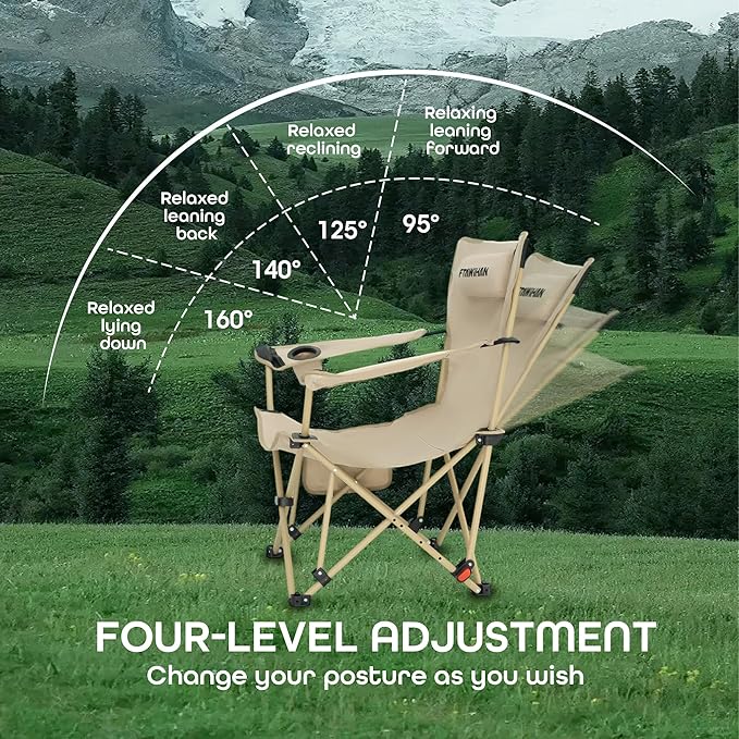 Oversized Camping Folding Chair Camp Chairs for Adults Heavy Duty Beach Chair Foldable Lawn Chairs XL Chair Heavy Duty Big and Tall Camping Chair (2 Black Oversized)