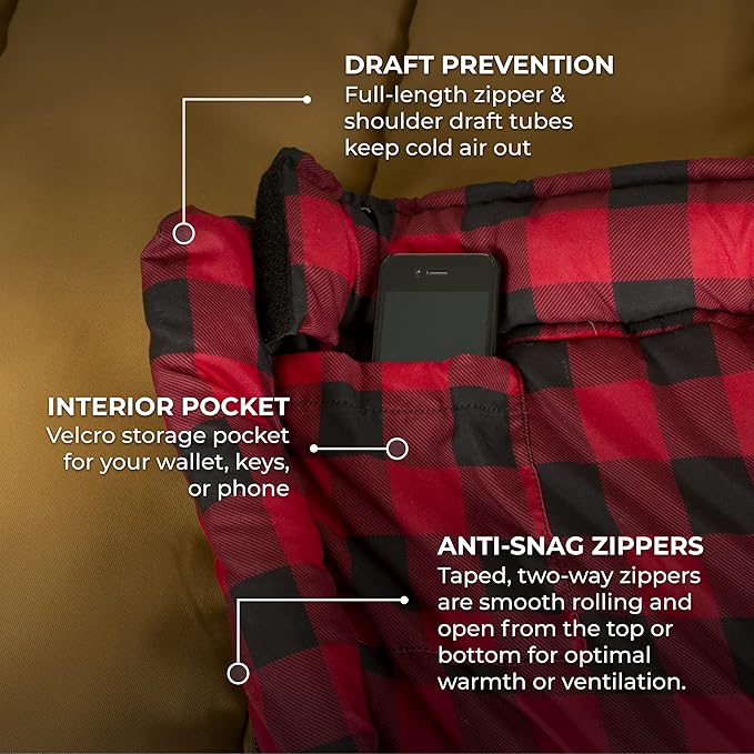 TETON Sports Deer Hunter Sleeping Bag Warm and Comfortable Camping Sleeping Bag Teton Tough Canvas Shell for Camping Hunting and Cold Weather