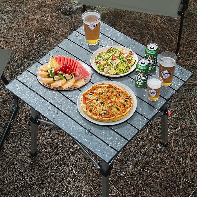Folding Camping Table Portable Lightweight Beach Tables for Sand Foldable Aluminum Roll-up Folding Square Table for Outdoor Camping Picnic Card Travel