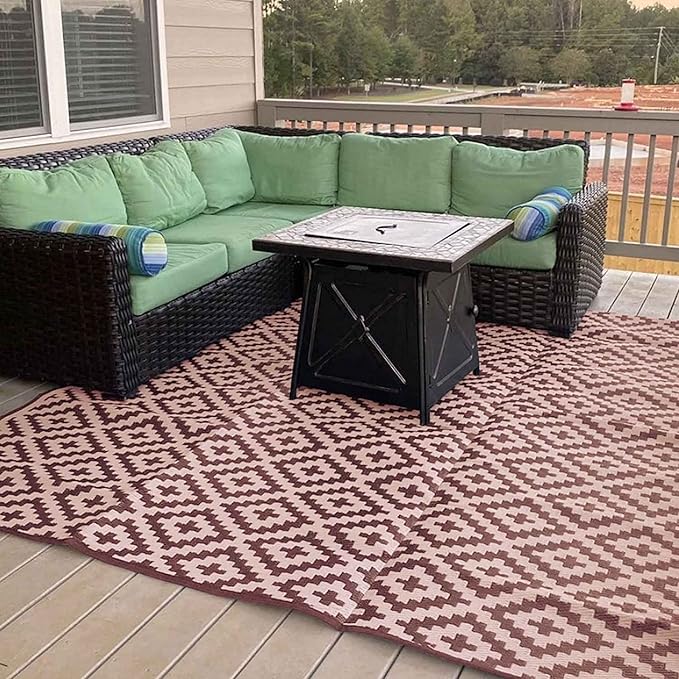 Mountain Mat 8x12 Brown &amp Tan Outdoor RV Mat with Carry Bag – Extra Thick 5mm Recycled Poly Rug – Waterproof Reversible Heavy-Duty – Premium Camping Mat for Patio Deck (8' x 12' Brown Diamond)