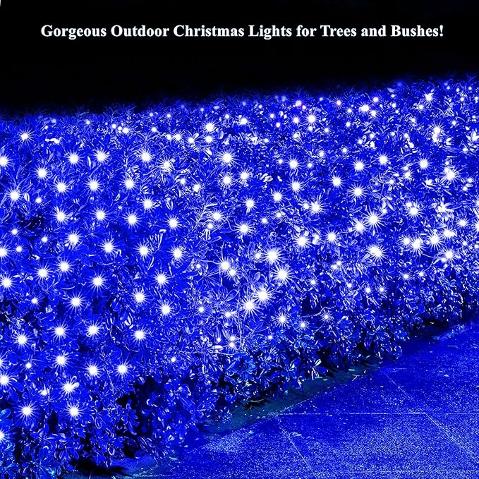 Led Christmas Net Lights Blue Outdoor Christmas Lights 160LED 5ftx7ft Waterproof Outdoor Indoor Fairy Mesh Net Light for Xmas Party Yard Patio Trees Shrubs Bushes Decorations