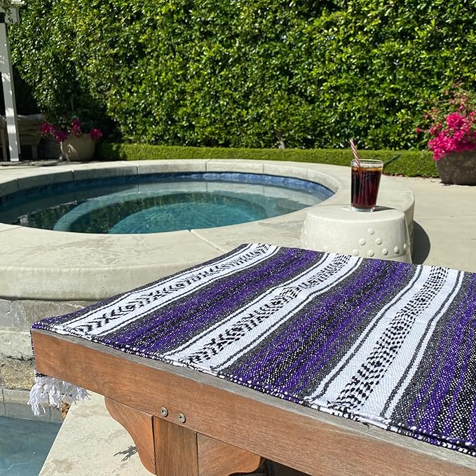 Del Mex Classic Mexican Blanket Large Authentic Woven Falsa Throw (70x50) Artisan Southwest Décor for Beach Yoga Outdoors (Purple)