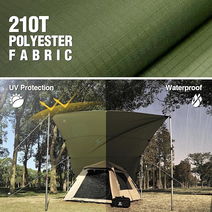 REDCAMP Large 10x17ft Waterproof Camping Tarp Portable Hammock Rain Fly with 4 Adjustable Poles 8 Guy Lines &amp Stakes Backpacking Tent Shelter for Camping Hiking Beach (4 Poles)