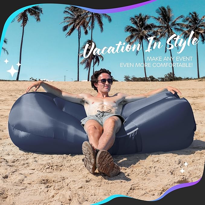 Nevlers Navy Inflatable Couch Air Sofa | 210T Polyester Blow Up Chairs | No-Pump Inflatable Lounger | Air Chair w/ 450 lbs. Capacity Pockets &amp Matching Bag | Use as Blow Up Couch for Adults &amp