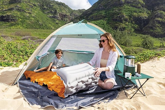 Intex 64098EP TruAire Inflatable Camping Pad: Durable Outdoor Use - Ultra-Lightweight and Compact - Cushioned Surface - Built-in Pillow - 28 x 75