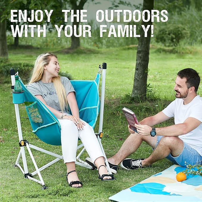 Portal Hammock Camping Chair Folding Rocking Chair Portable Swinging Chair with Cup Holder for Outdoor Lawn Backyard Patio Car Camp Sports ConcertsSupport 350 lbs Blue