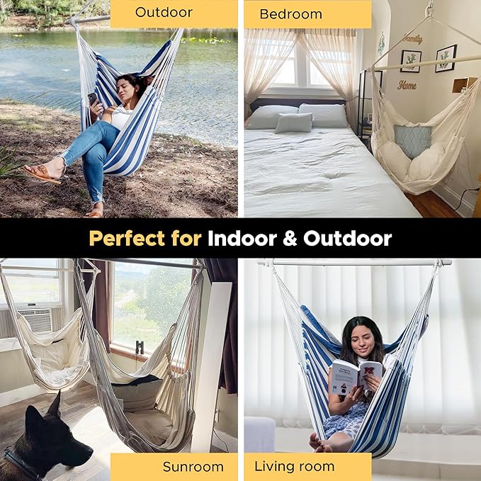 ADVOKAIR Hammock Chair Large 70.9x47.2 32% Bigger XXL Hanging Swing Chair with 500lbs Capacity Heavy Duty Steel Spreader Bar Extra Roomy Comfort for Adult Indoor Outdoor Bedroom Patio