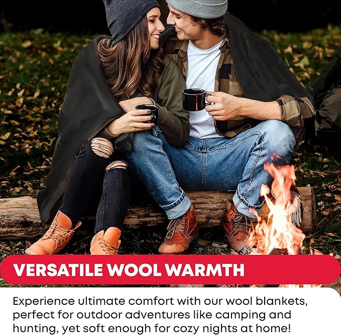 Ever Ready First Aid Military Wool Blanket 80% Wool - Warm Washable Perfect for Outdoors Camping Picnics Travel Car &amp Bushcraft Emergency Blanket 96 x 66 5 lbs. - Grey – Twin Size