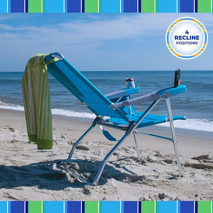 Rio Brands 17 Extended Height 4-Position Folding Beach Camping Lawn Chair Turquoise