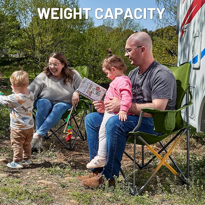 TIMBER RIDGE Oversized Folding Camping Chair for Adults Support 550 LBS Heavy Duty with Cup Holder Side Pocket for Camp Lawn Picnic Green 2 Pack